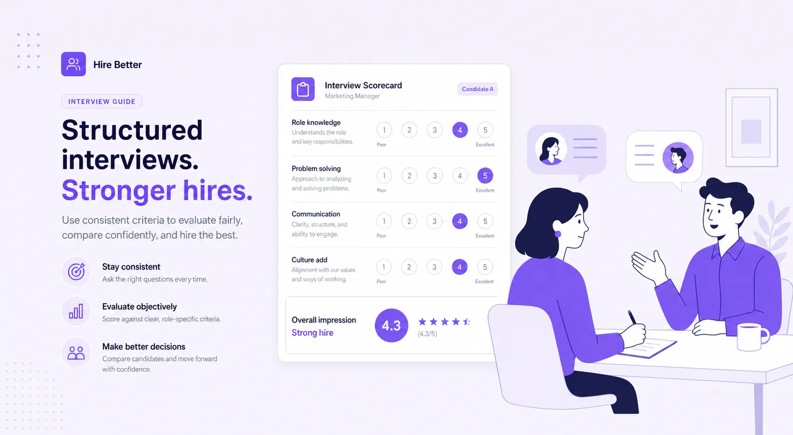 Hiring manager conducting a structured job interview using a candidate scorecard